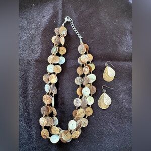 Shell Disks Necklace with Coordinating Metal Earrings